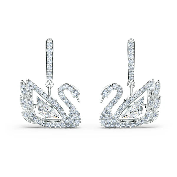 Pendientes Swarovski Dancing Swan, blancos, baño de rodio 5514420