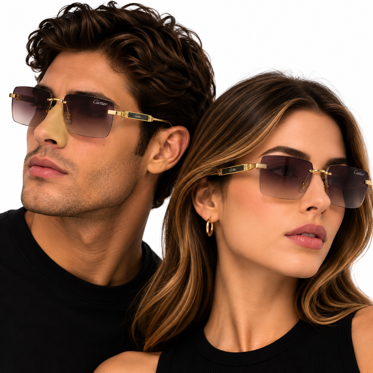 GAFAS CARTIER CUADRADAS CAFE CON DORADO