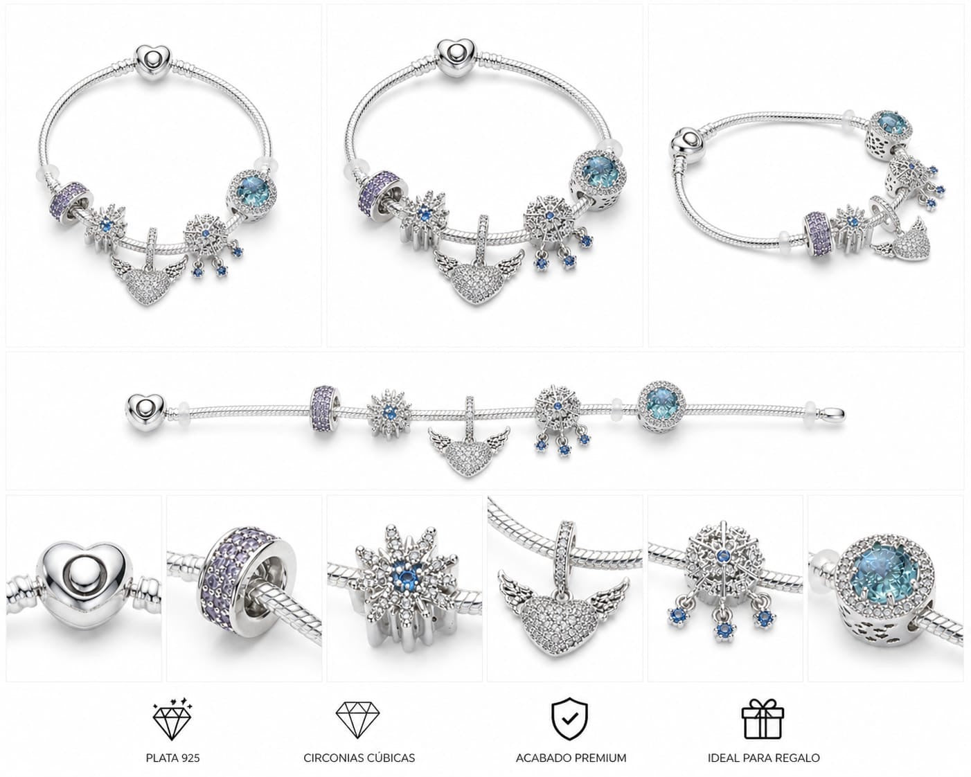 BRAZALETE PANDORA ALE 925 CON CHARMS, CAJA Y BOLSA