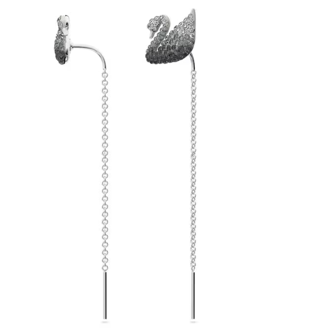 Pendientes colgantes de cisne Cisne, Swarovski gris, baño de rodio
