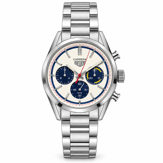 TAG HEUER CARRERA 60TH ANIVERSARIO EDICION LIMITADA BLANCO CON AZUL 39MM CORREA DE ACERO