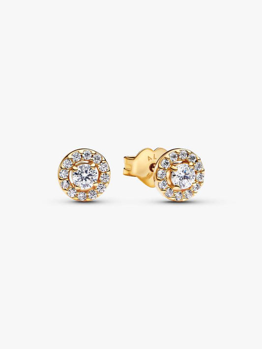 Aretes Pandora de Botón Halo Redondo en Pavé