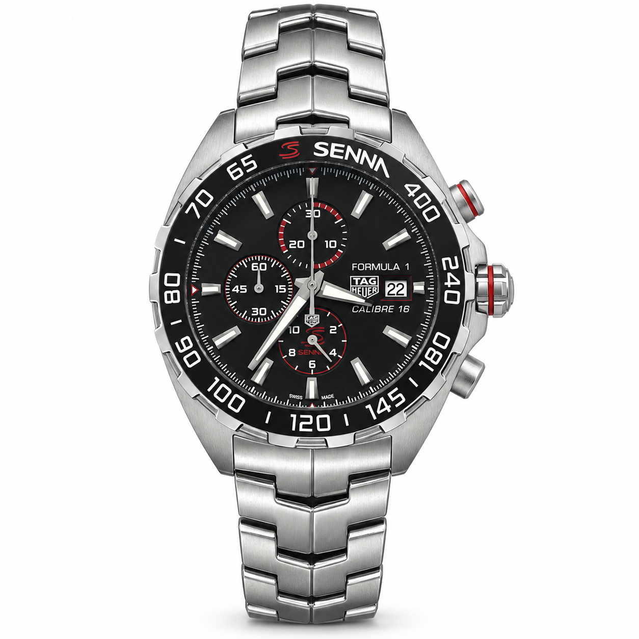 TAG HEUER FORMULA 1 X SENNA FONDO NEGRO PULSERA DE ACERO 44MM