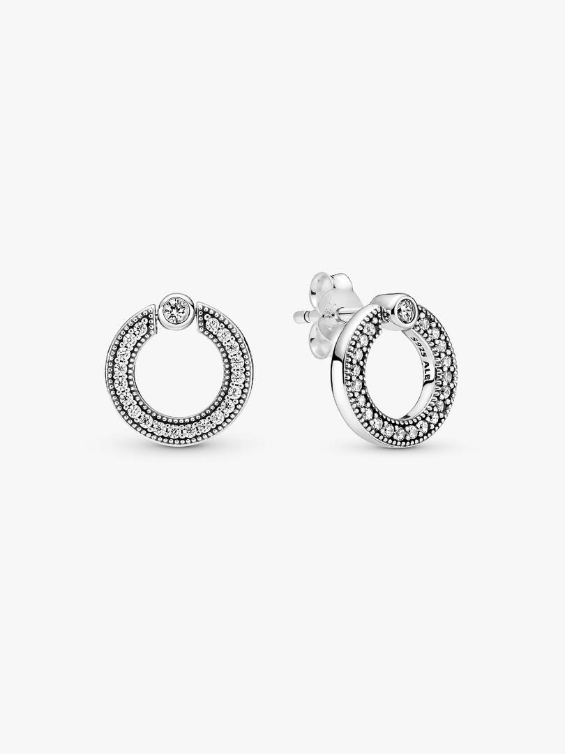 Aretes Pandoras de botón Reversibles Círculo en Pavé & Logo