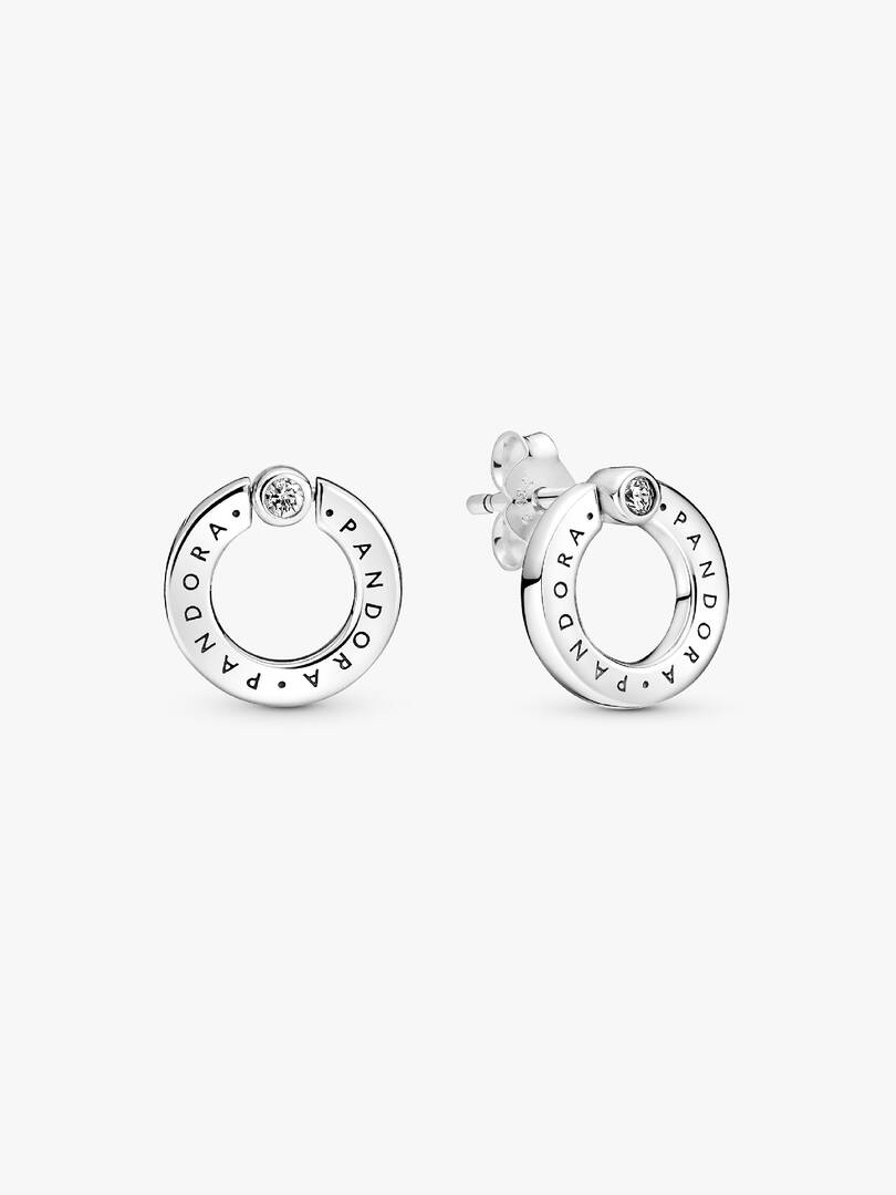Aretes Pandoras de botón Reversibles Círculo en Pavé & Logo