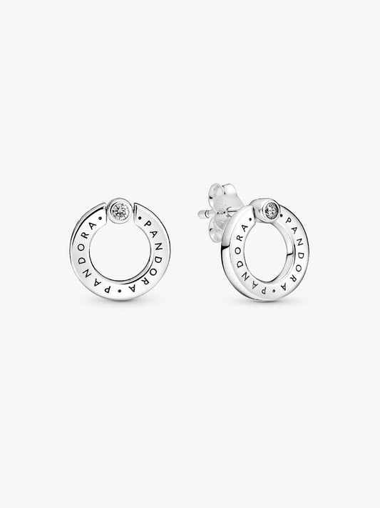 Aretes Pandoras de botón Reversibles Círculo en Pavé & Logo