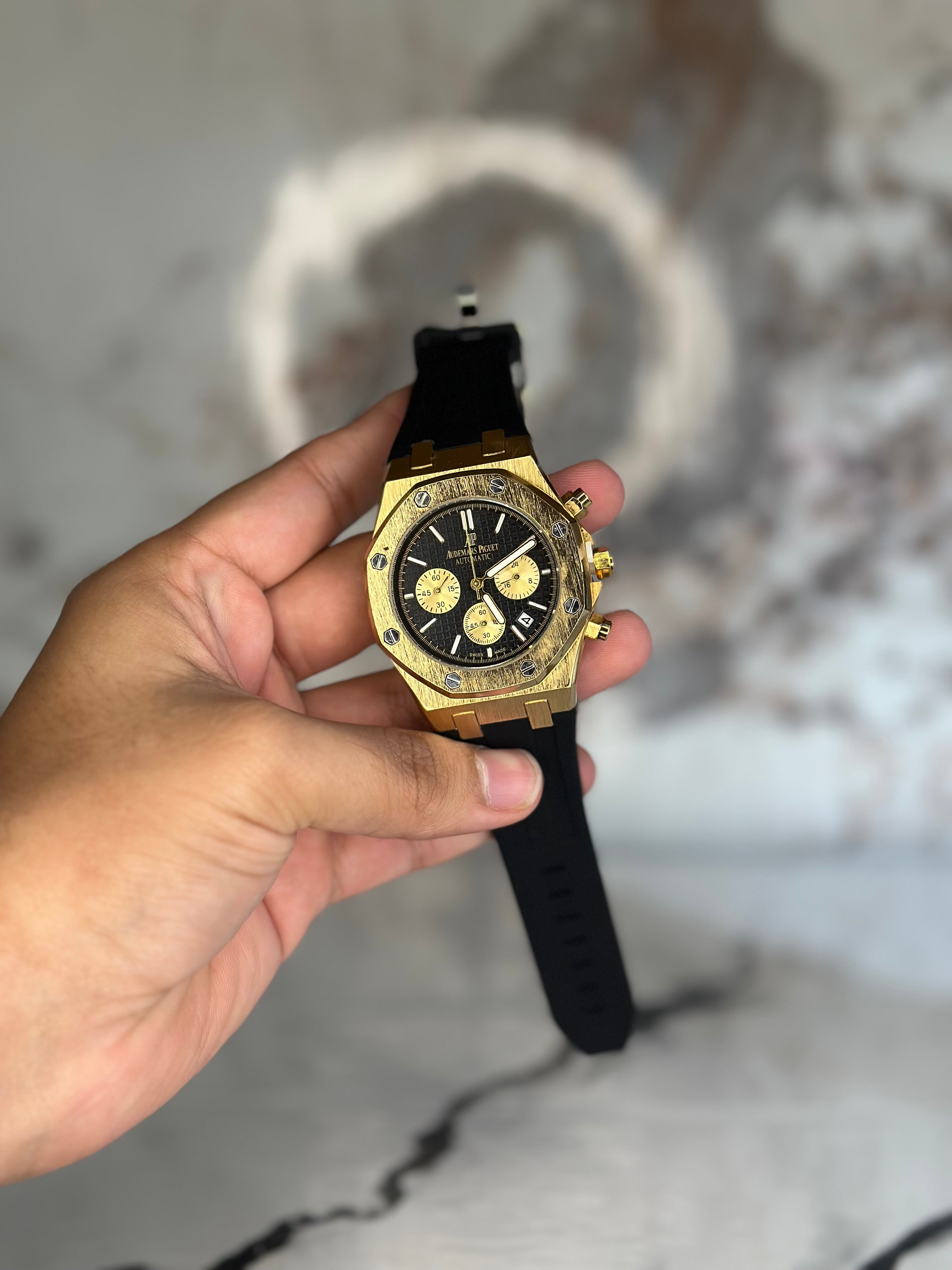 Audemars Piguet AP dorado con negro pulsera de goma cronógrafo