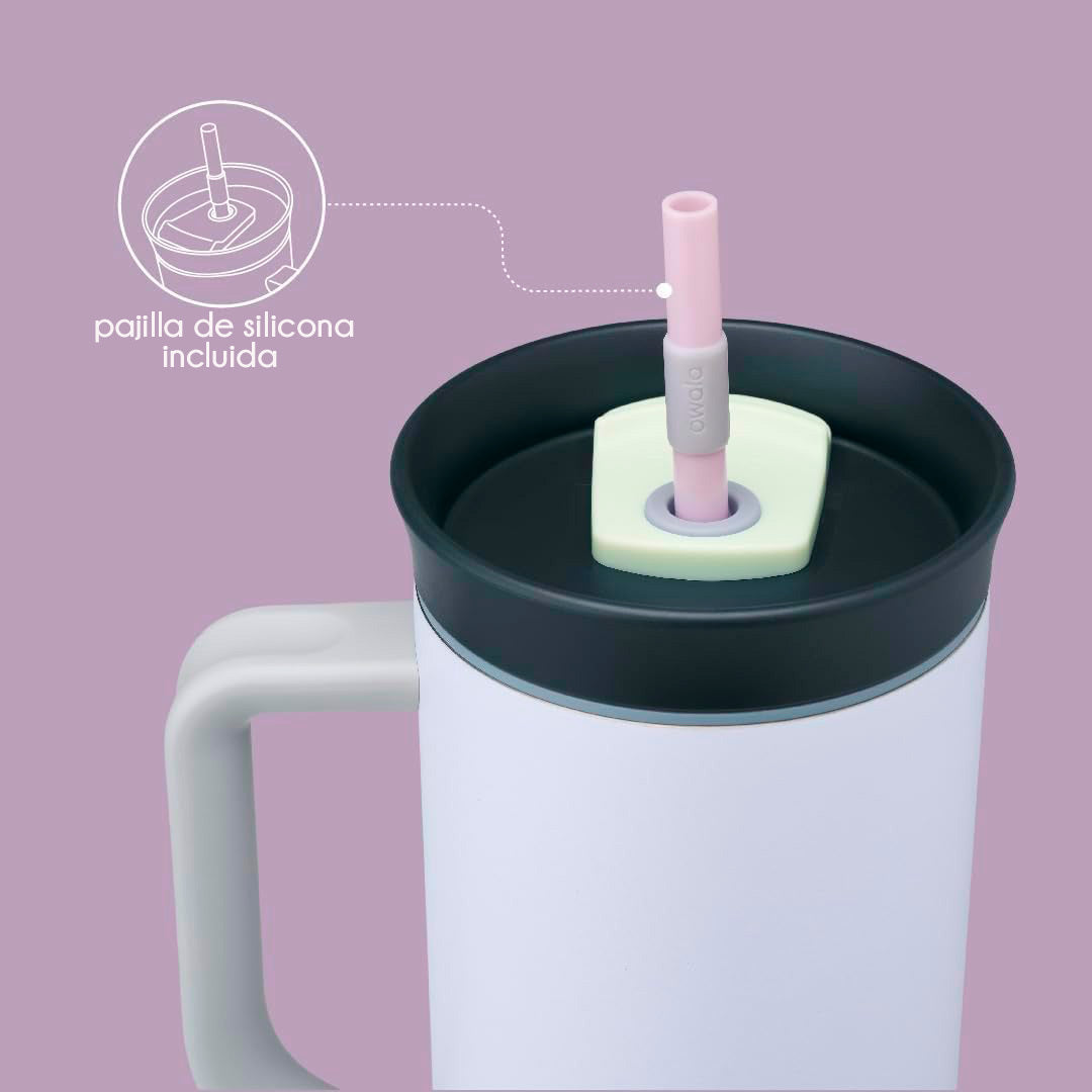 Vaso de viaje Owala de acero inoxidable con aislamiento de triple capa, tapa antiderrames, pajita y asa, sin BPA, 1133 ml,