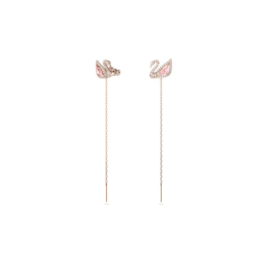 Pendientes colgantes de cisne deslumbrantes con baño de oro rosa de Swarovski