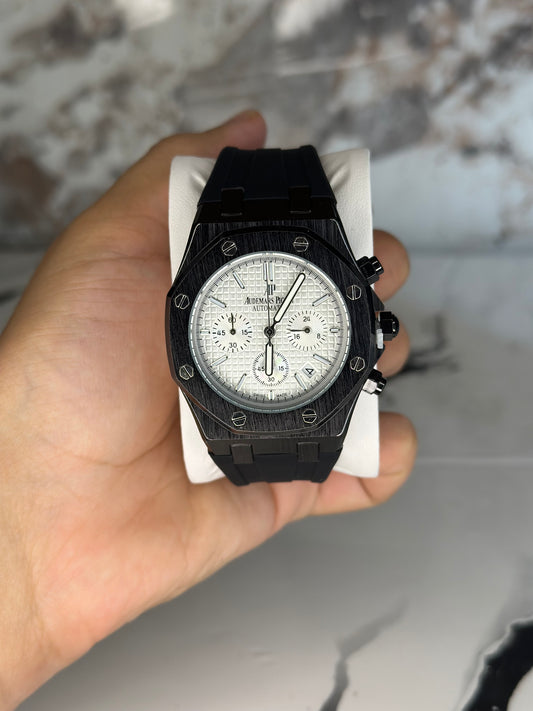 Audemars Piguet AP fondo blanco corre de goma negra cronógrafo