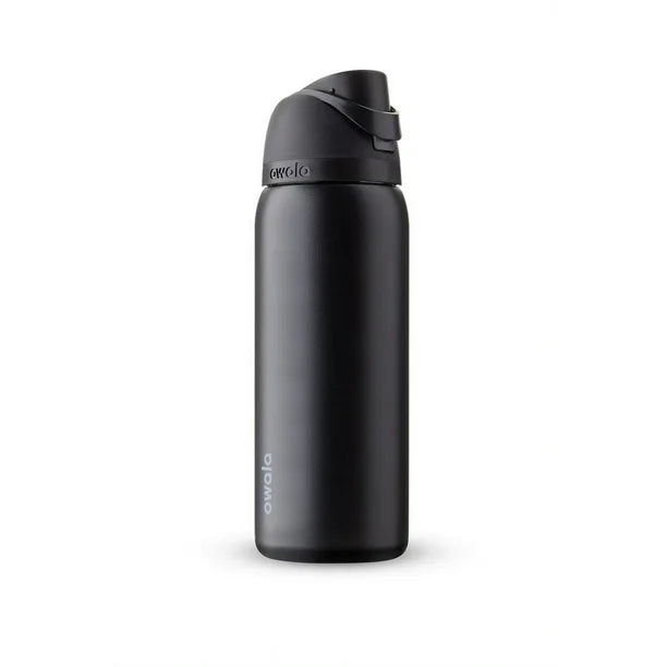 Botella de agua Owala FreeSip de acero inoxidable, 40 oz 1.18 itros, color negro muy oscuro