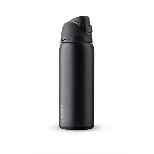 Botella de agua Owala FreeSip de acero inoxidable, 40 oz 1.18 itros, color negro muy oscuro