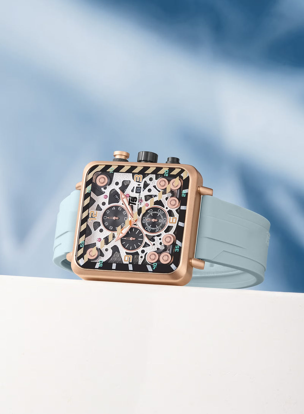 Reloj cronógrafo T5 para hombre con esfera cuadrada y correa de silicona.