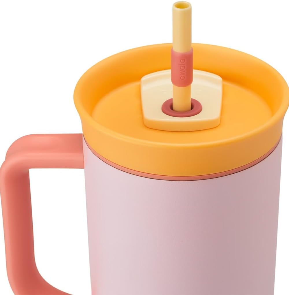 Vaso de viaje Owala de acero inoxidable con aislamiento de triple capa, tapa antiderrames, pajita y asa, sin BPA, rosa