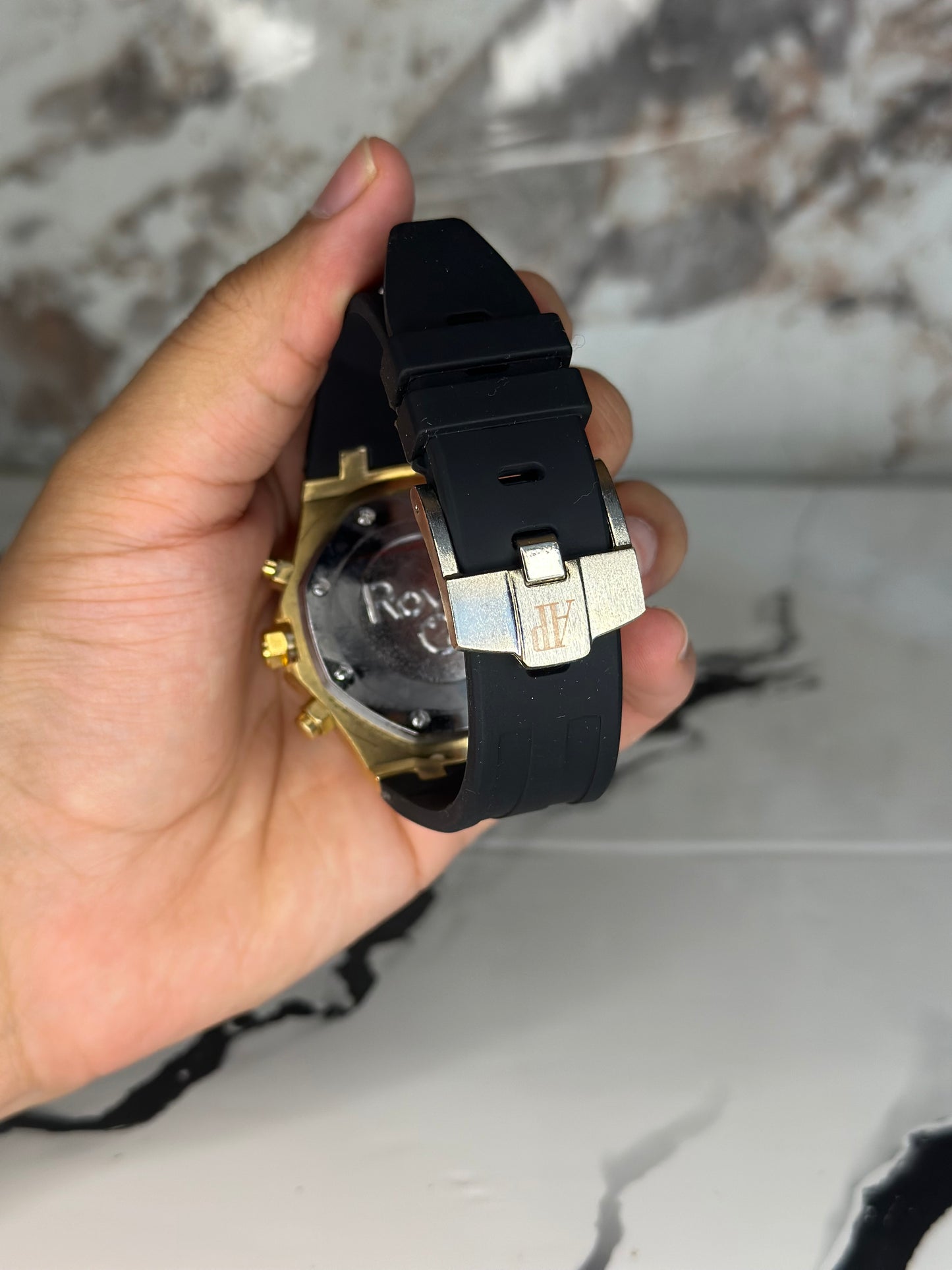 Audemars Piguet AP fondo verde bisel dorado pulsera de goma cronógrafo