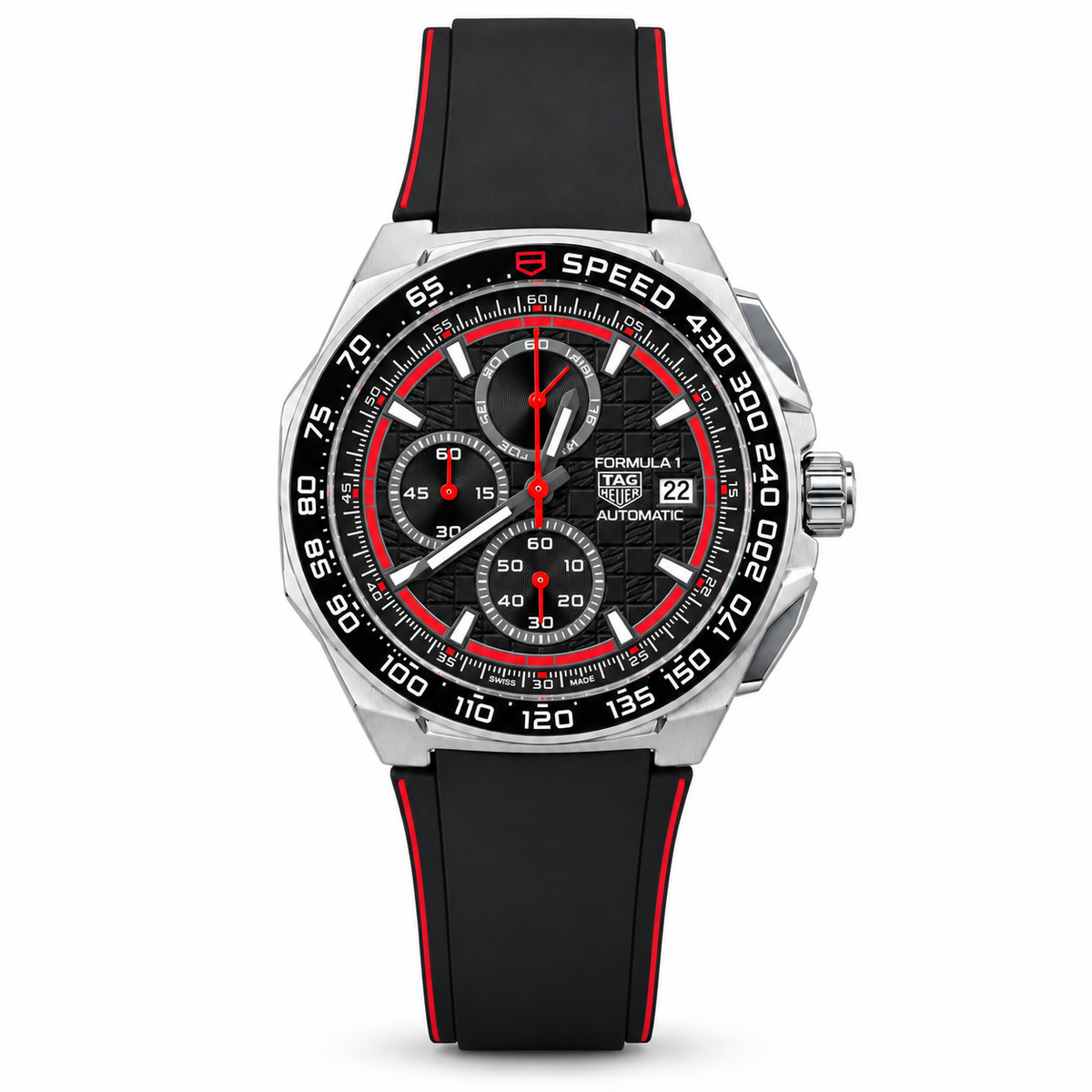 TAG HEUER FORMULA 1 X ORACLE RED BULL RACING CAJA PLATEADA, ESFERA NEGRA CON ROJO
