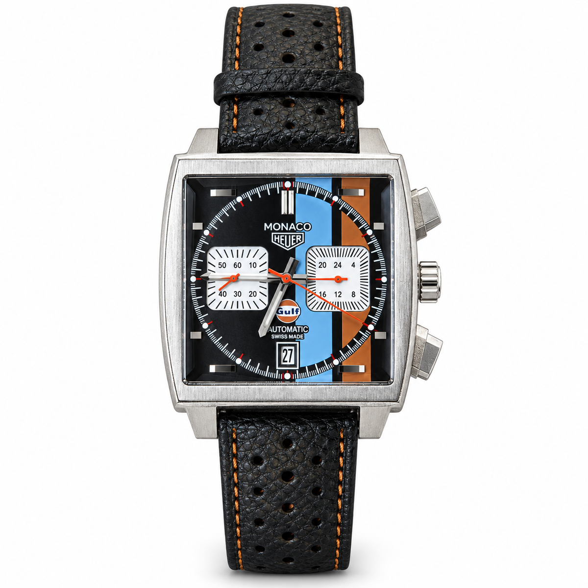 TAG HEUER MONACO X GULF FONDO NEGRO CAJA PLATEADA