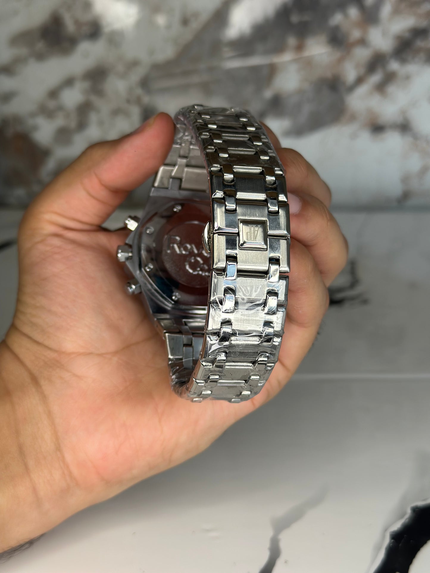 Audemars Piguet AP fondo verde bisel plateado pulsera metálica cronógrafo