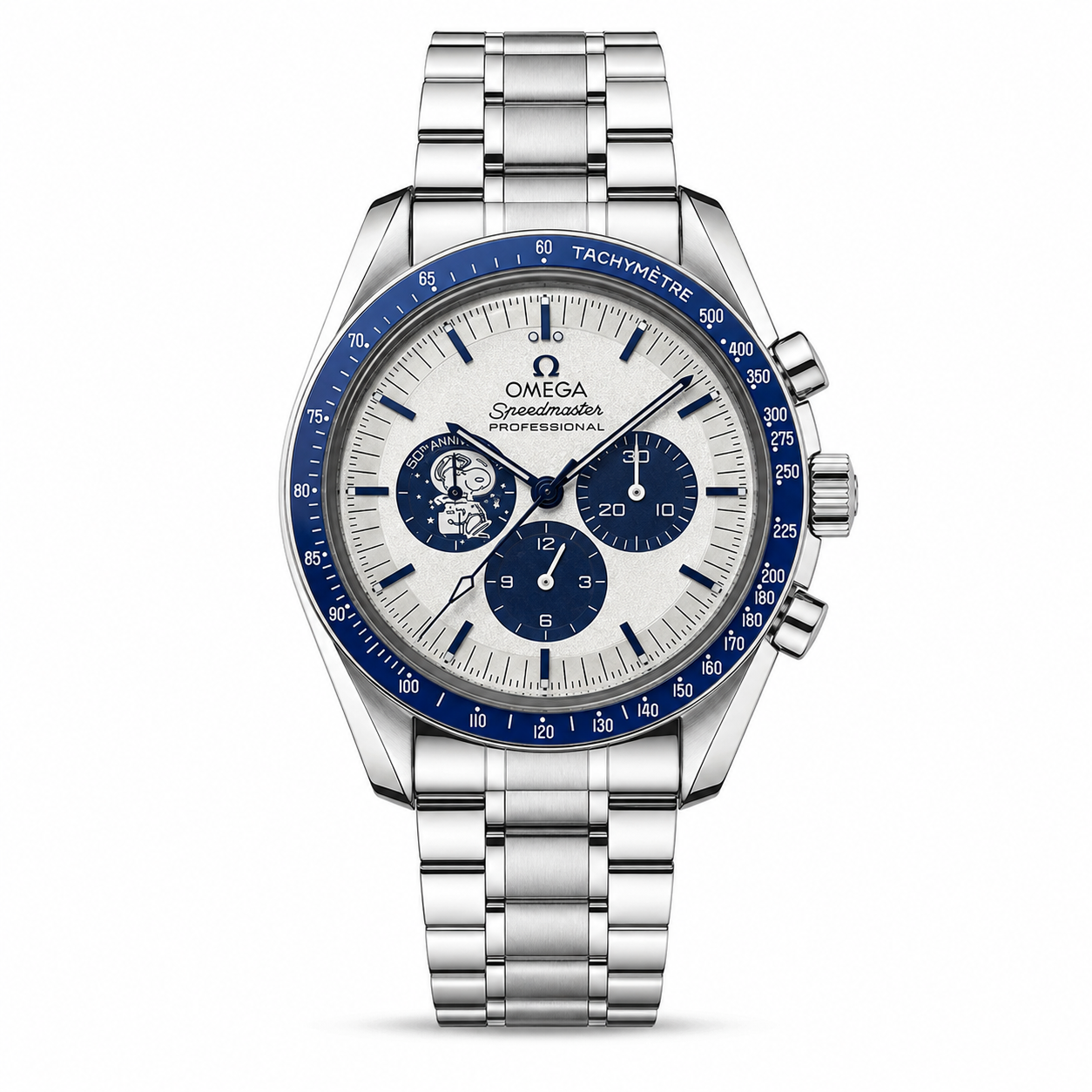 OMEGA EDICION SPECIAL SNOOPY FONDO BLANCO BISEL AZUL