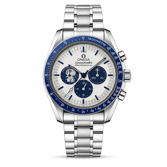 OMEGA EDICION SPECIAL SNOOPY FONDO BLANCO BISEL AZUL