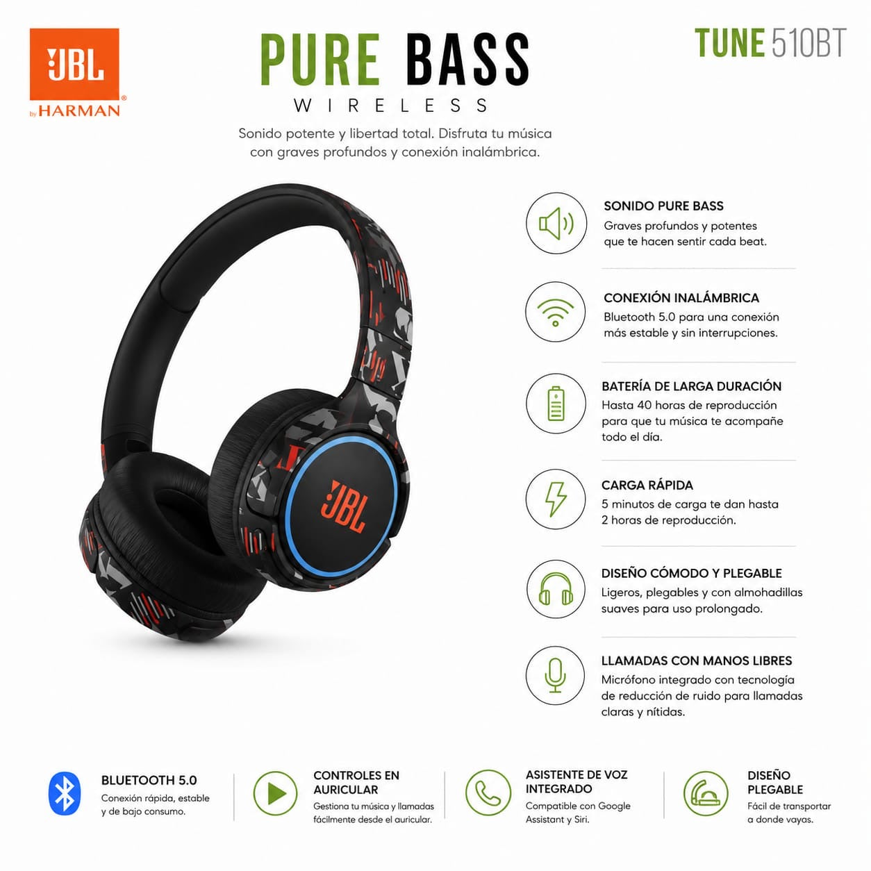 JBL PURE BASS WIRELESS TUNE 390BT BLANCOS
