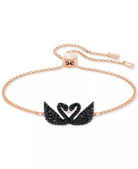 Swarovski Pulsera deslizante con icónico cisne con pavé de azabache en tono oro rosa