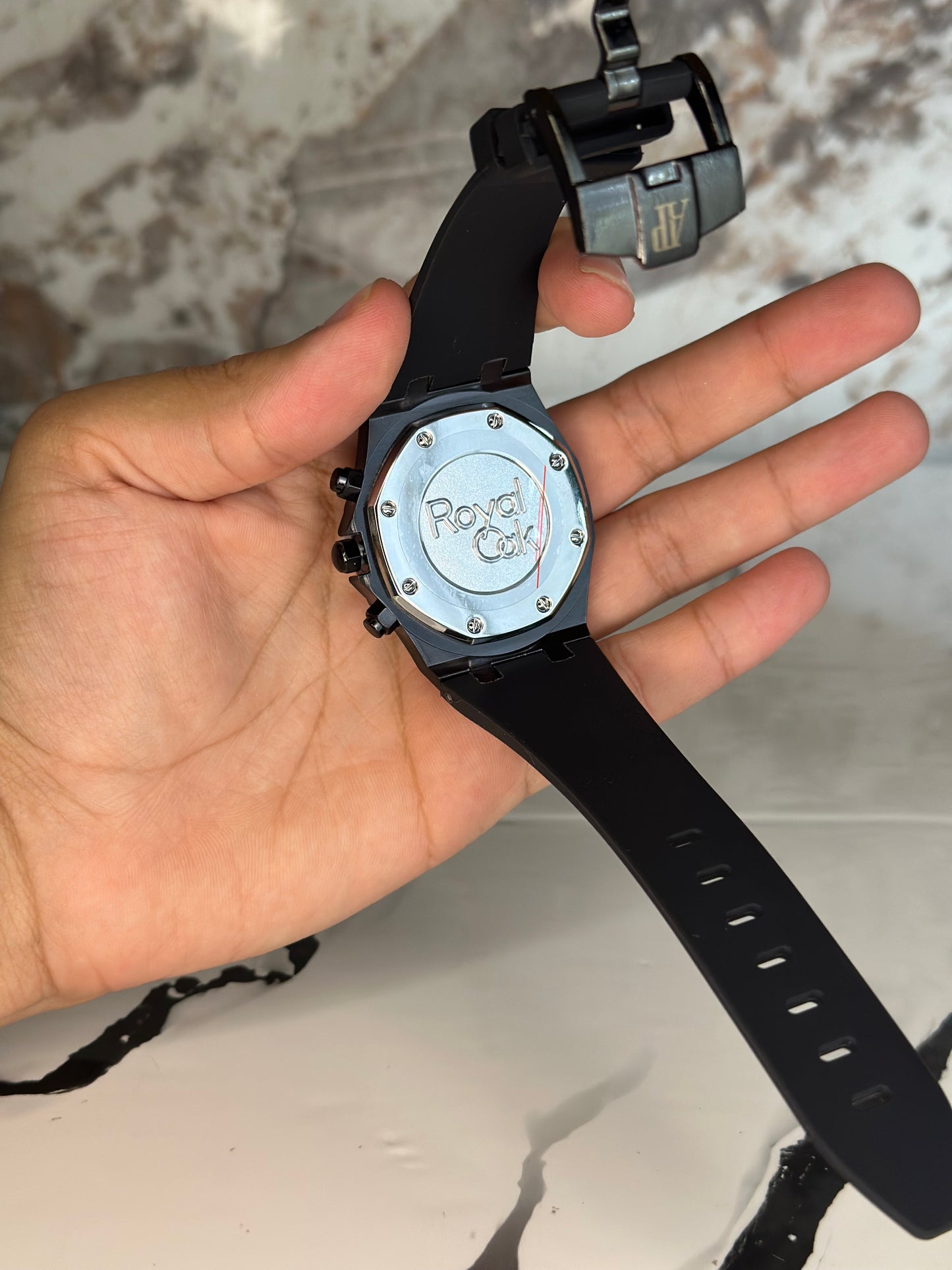 Audemars Piguet AP negro con pulsera de goma cronógrafo