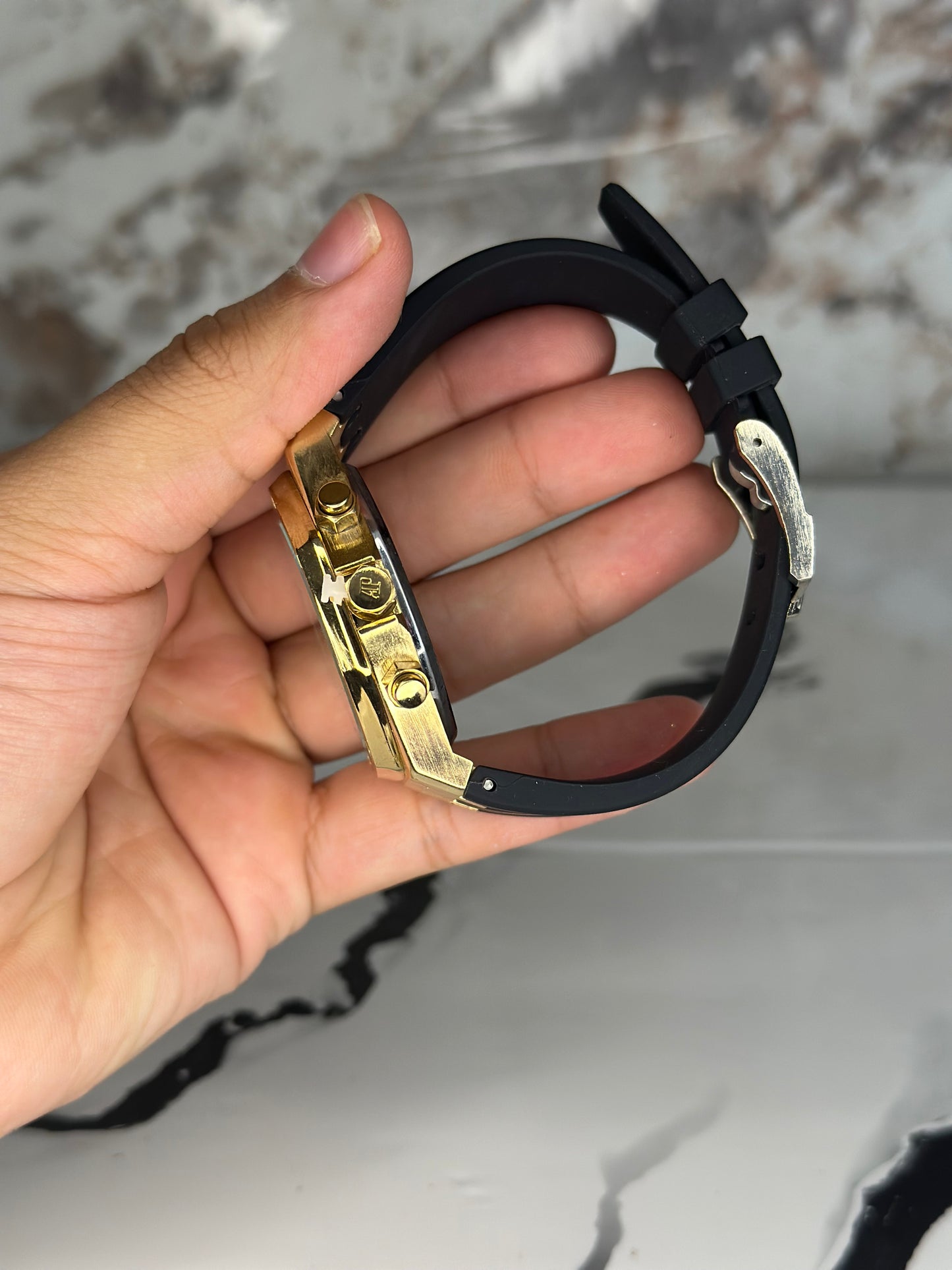 Audemars Piguet AP fondo verde bisel dorado pulsera de goma cronógrafo