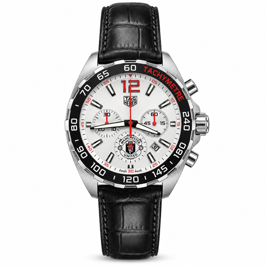 TAG HEUER EDICION ESPECIAL MANCHESTER UNITED PULSERA DE CUERO FONDO BLANCO