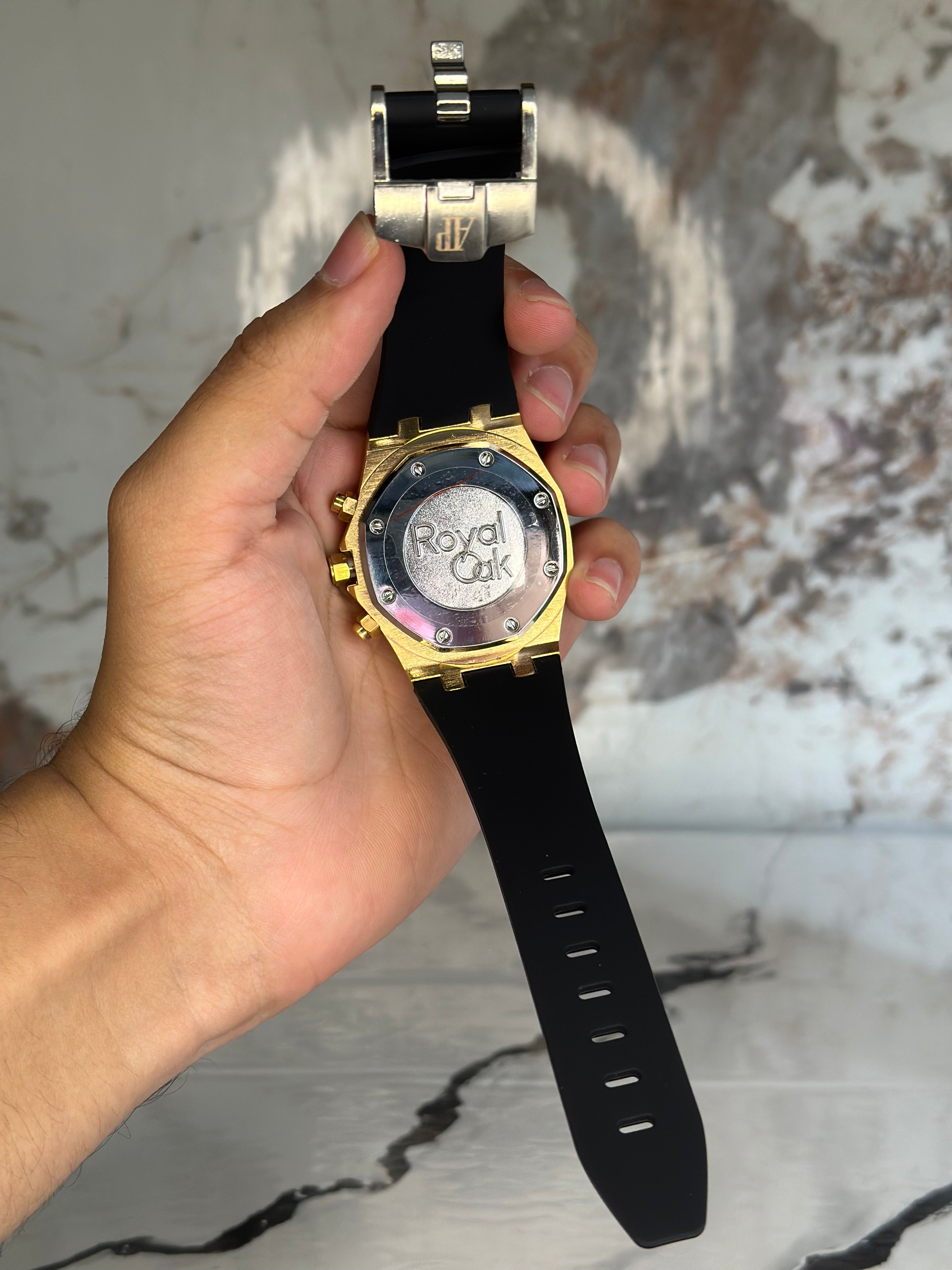 Audemars Piguet AP dorado con negro pulsera de goma cronógrafo