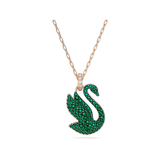 Collar Swarovski Iconic Swan verde baño oro rosa