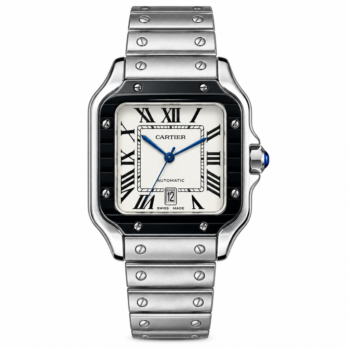 CARTIER SANTOS BISEL NEGRO ESFERA BLANCA