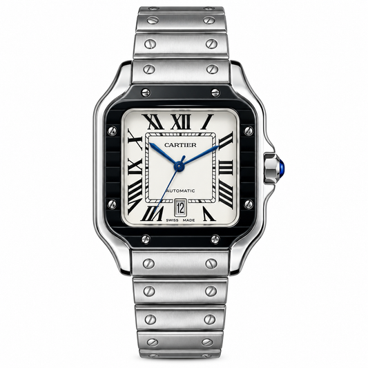 CARTIER SANTOS BISEL NEGRO ESFERA BLANCA