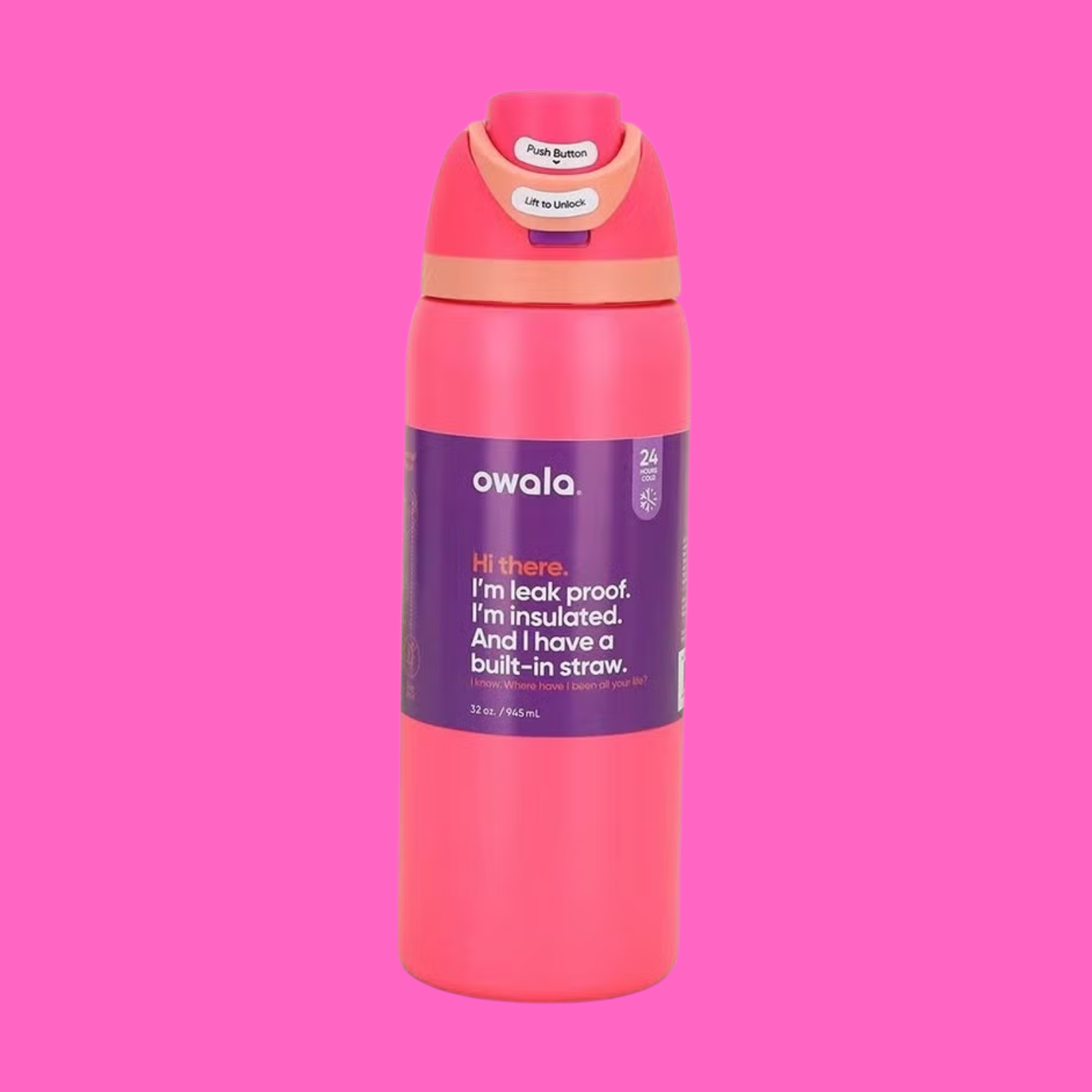 Garrafa Owala Freesip térmica de acero inoxidable, 32 oz fucsia