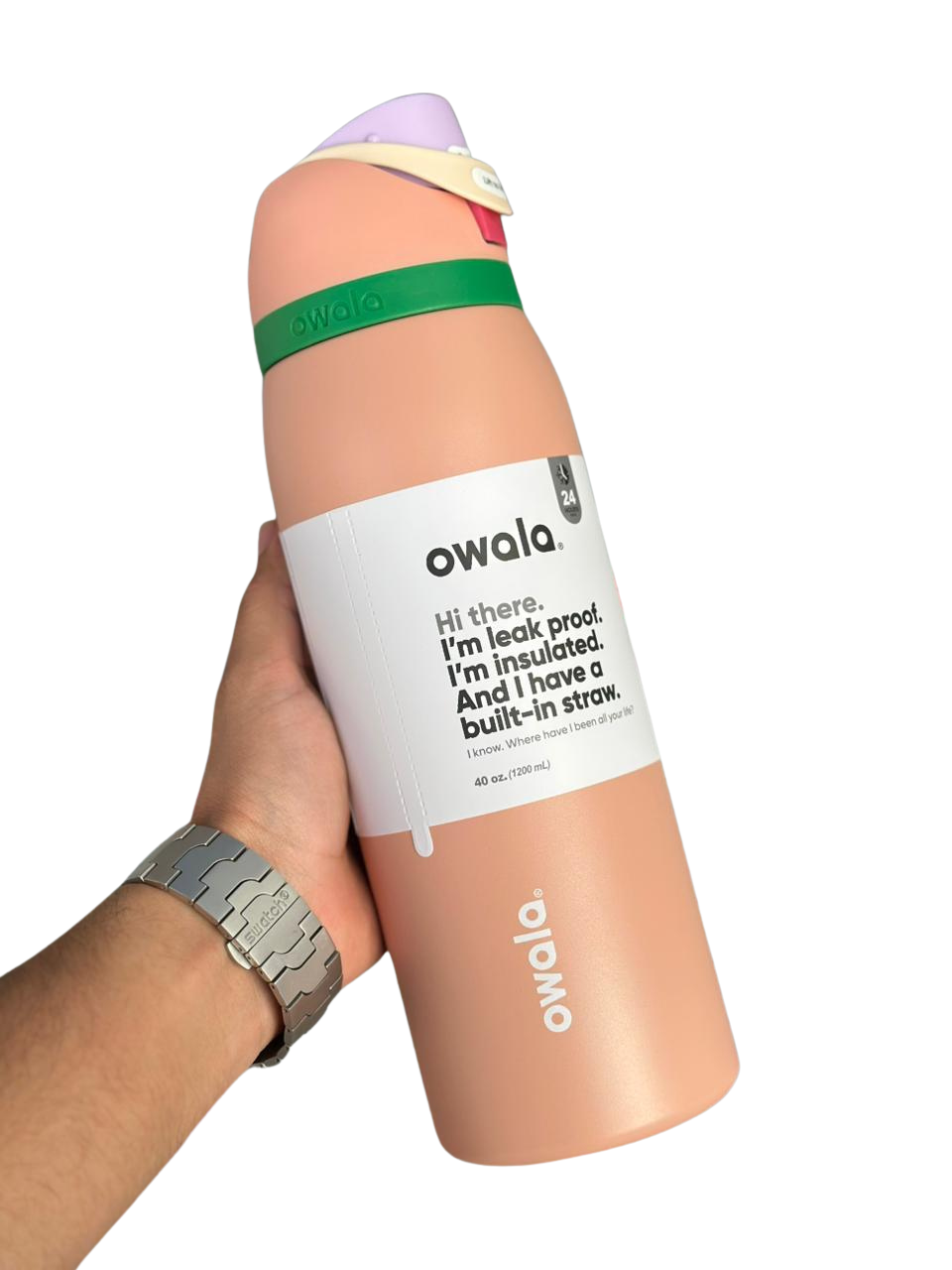 Innovador diseño de boquilla FreeSip: 40 OZ COLOR SALMON Nuestra botella de agua de acero inoxidable de 1.18 LITROS.