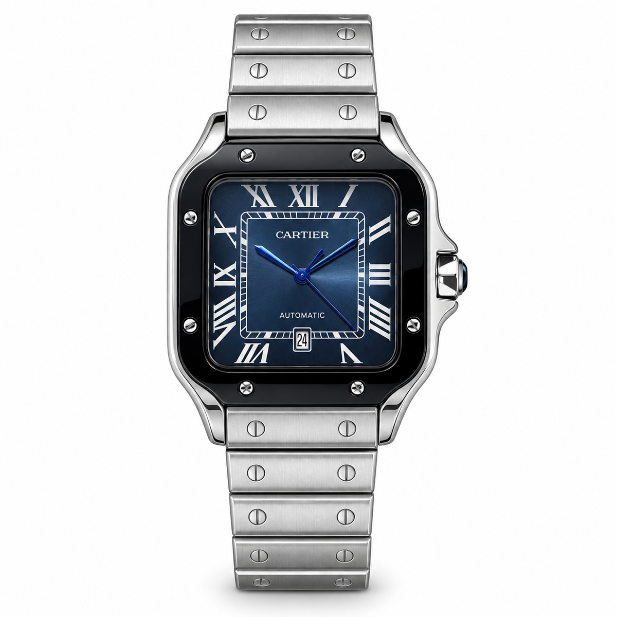 CARTIER SANTOS BISEL NEGRO ESFERA AZUL