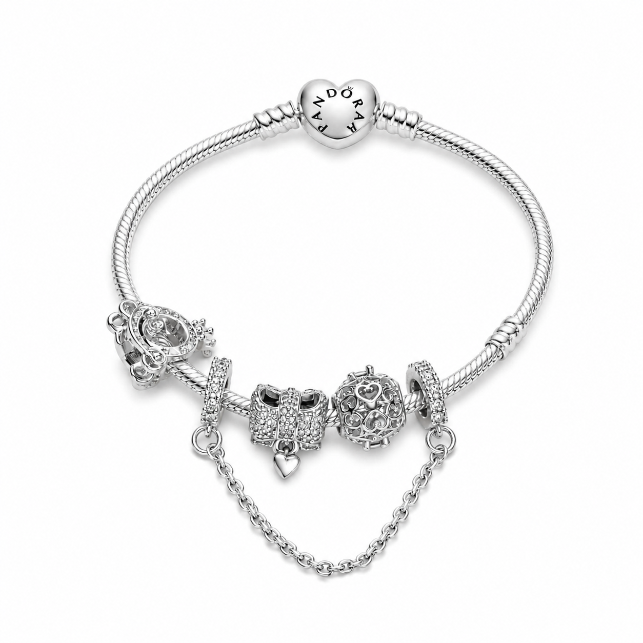 BRAZALETE PANDORA ALE 925 CON CHARMS DE BAÑO, CAJA Y BOLSA