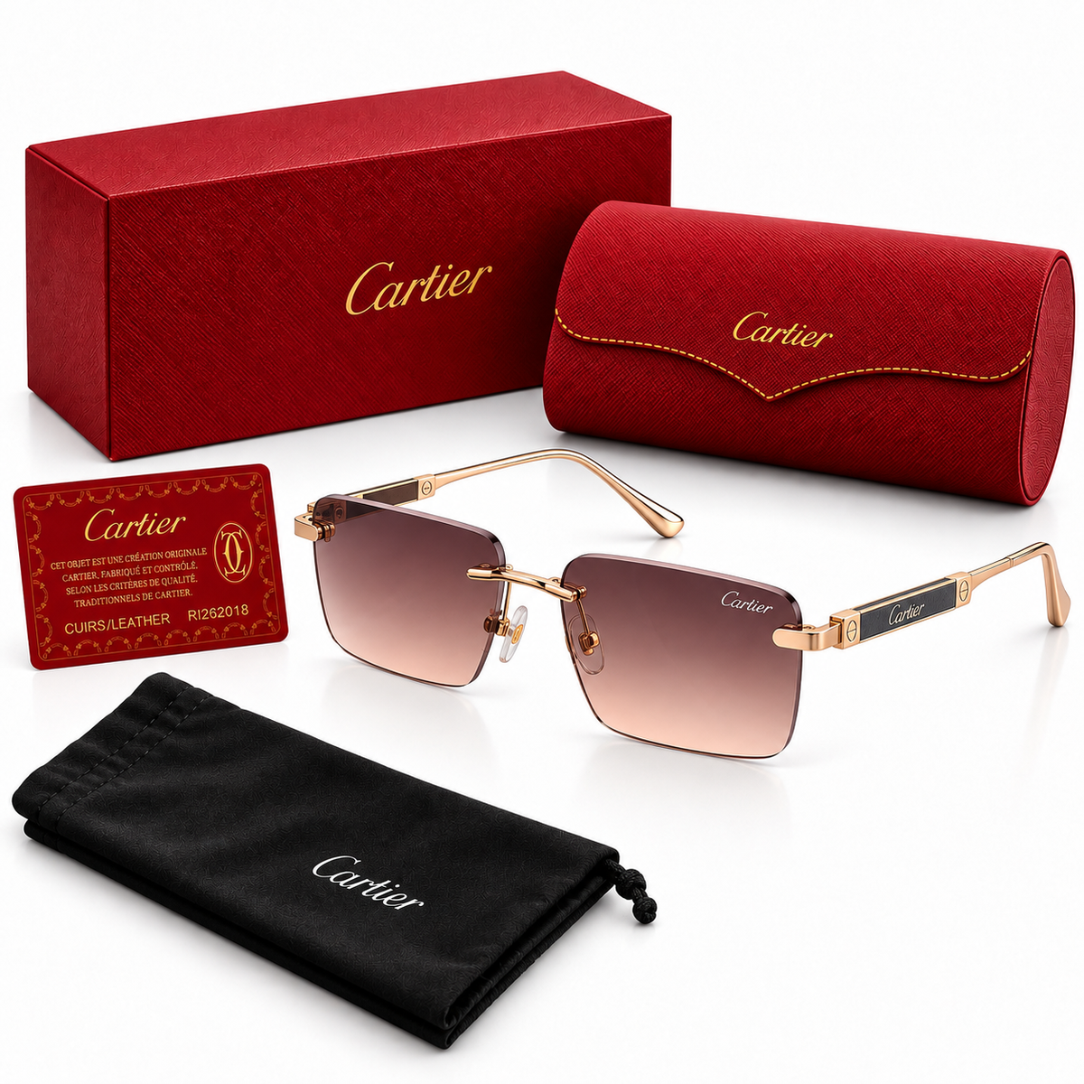 GAFAS CARTIER CUADRADAS CAFE CON DORADO