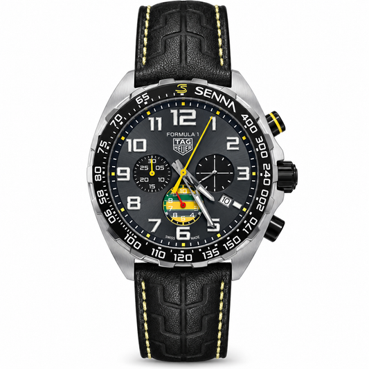 TAG HEUER FOMULA 1 X AYRTON SENNA NEGRO CON AMARILLO CORREA DE PIEL