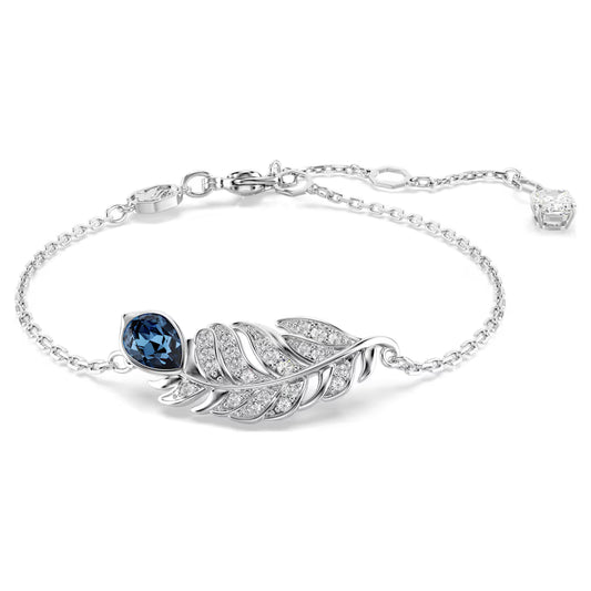 Pulsera Idyllia Cortes mixtos, Pluma, Azul, Baño de rodio
