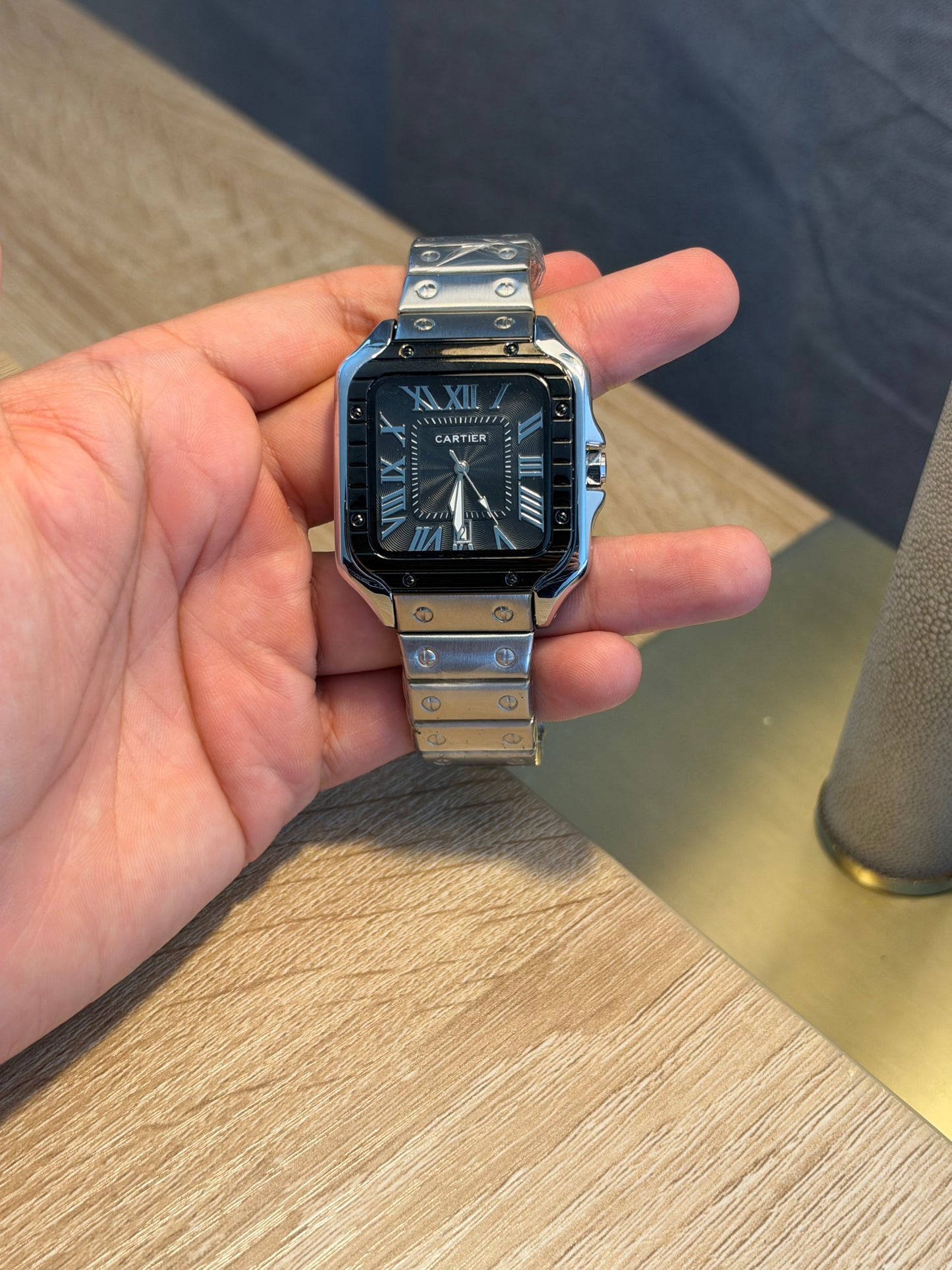 CARTIER SANTOS BISEL NEGRO ESFERA NEGRA