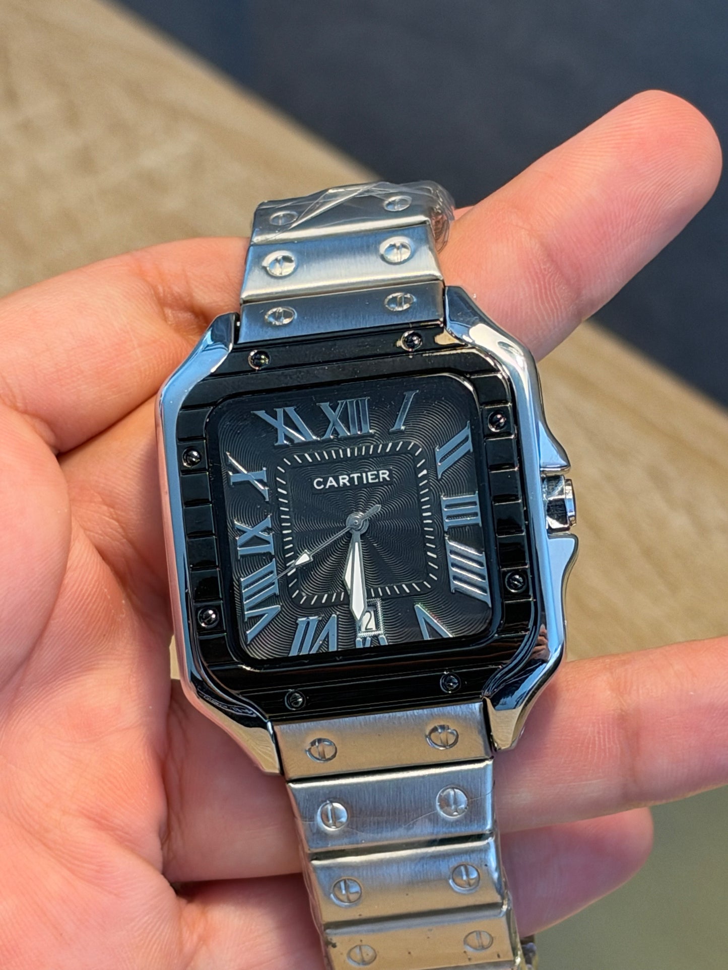 CARTIER SANTOS BISEL NEGRO ESFERA NEGRA