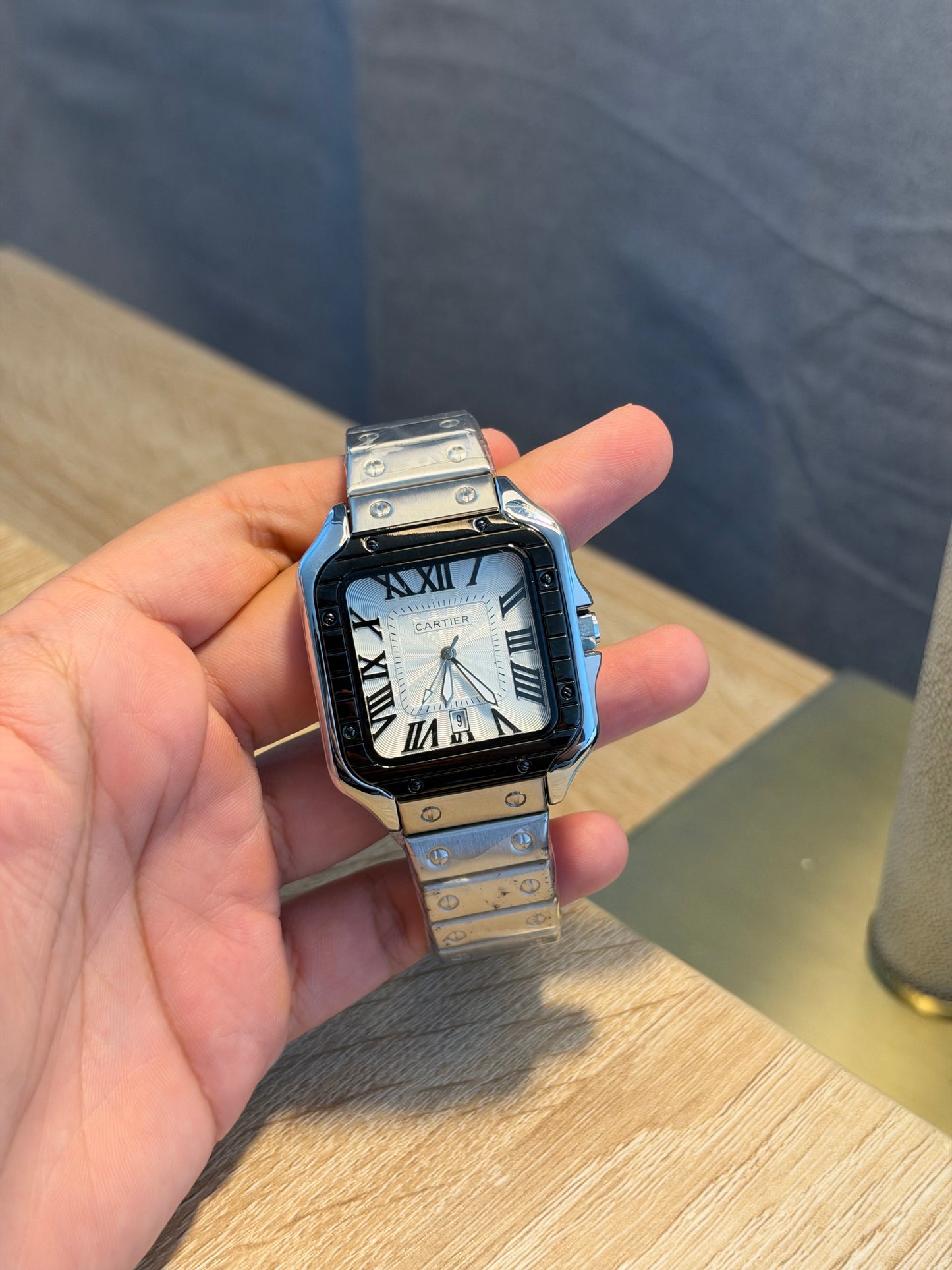 CARTIER SANTOS BISEL NEGRO ESFERA BLANCA