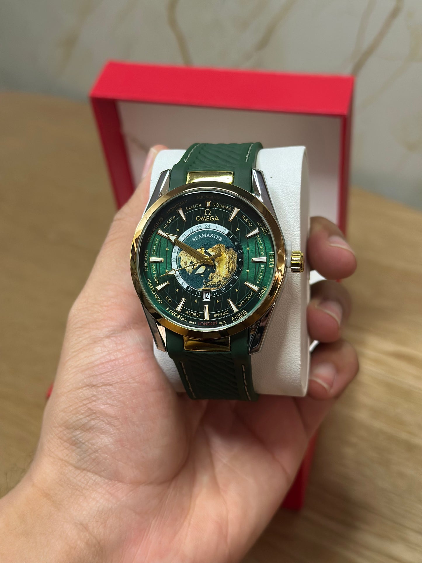 OMEGA SEAMASTER VERDE AUTOMATICO PULSERA DE GOMA