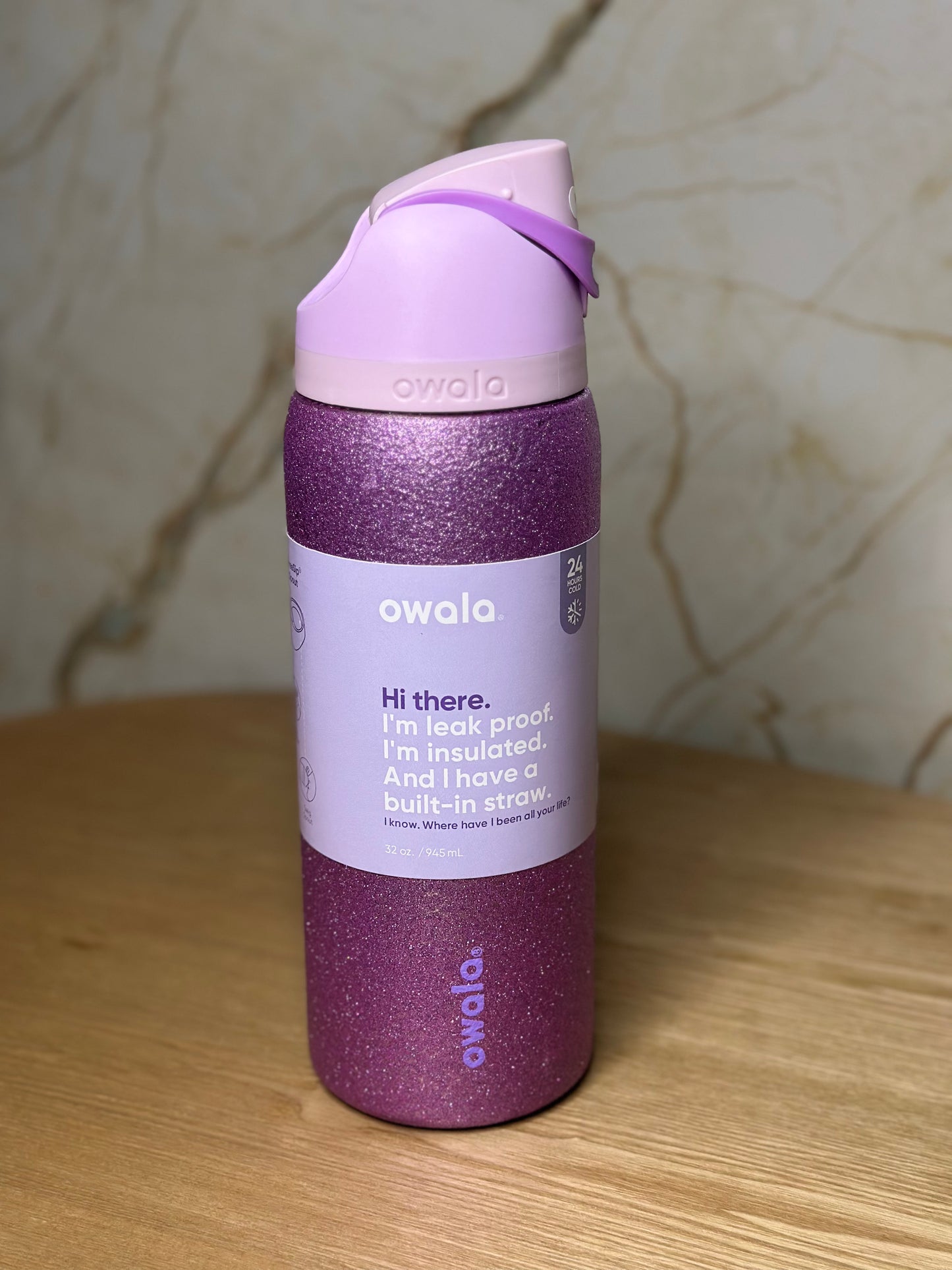 Owala 32oz FreeSip So Eggstra Limited Edition Shimmery Purple Water Bottle New