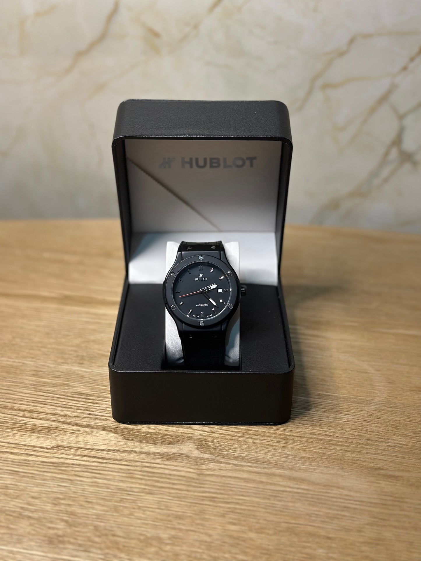 Reloj hublot automático corazón abierto NEGRO pulsera de cuero