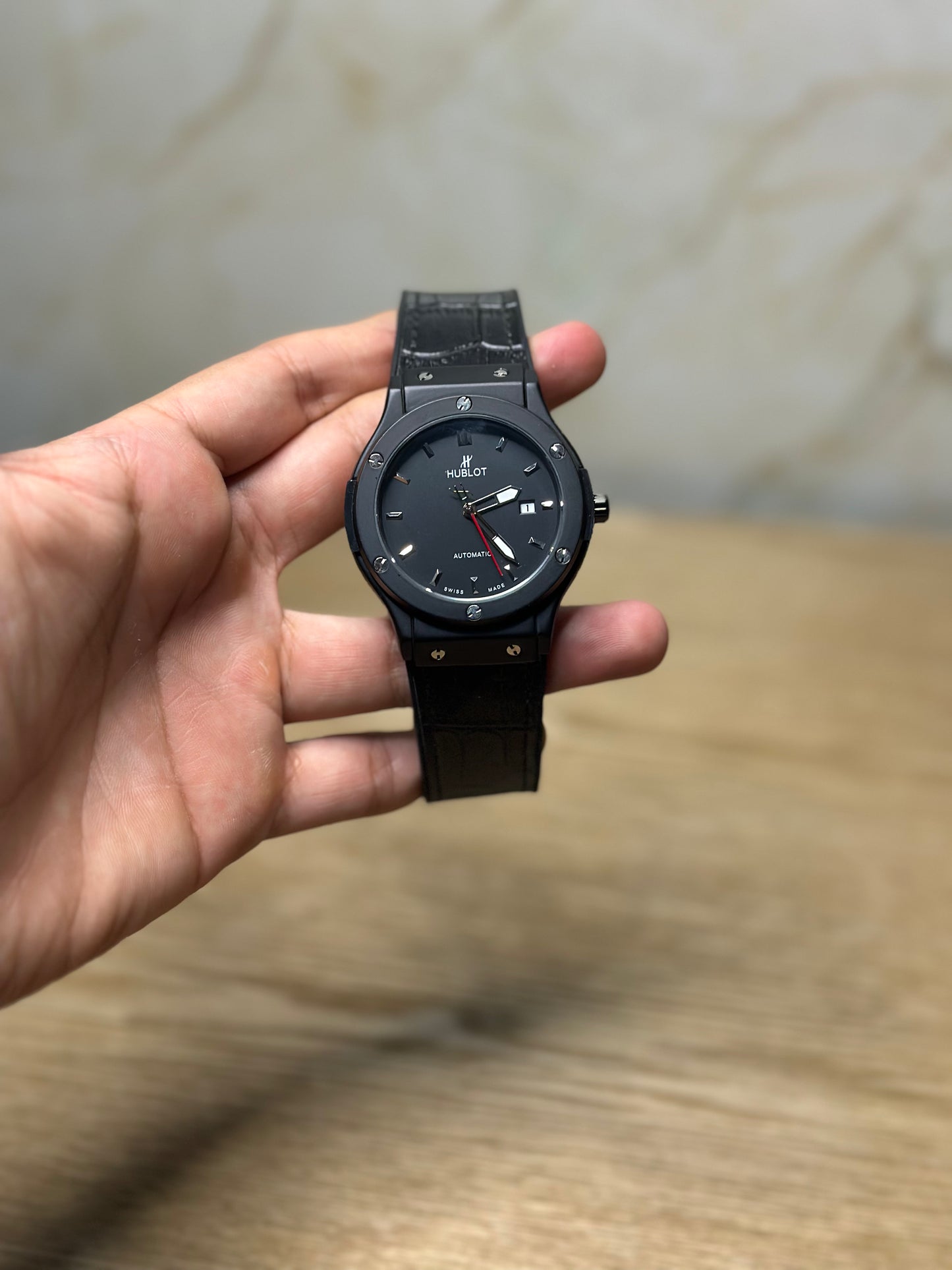 Reloj hublot automático corazón abierto NEGRO pulsera de cuero