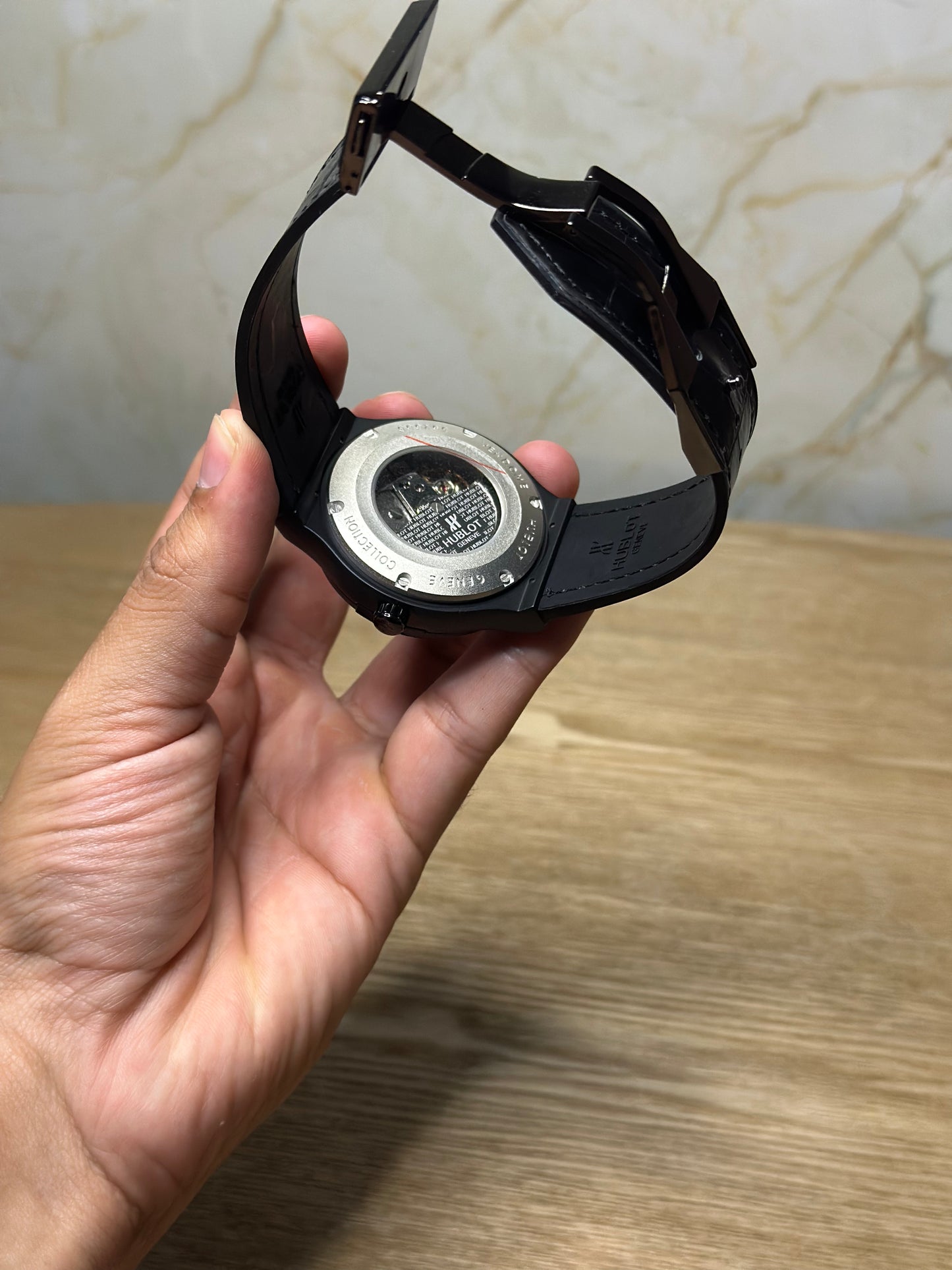 Reloj hublot automático corazón abierto NEGRO pulsera de cuero