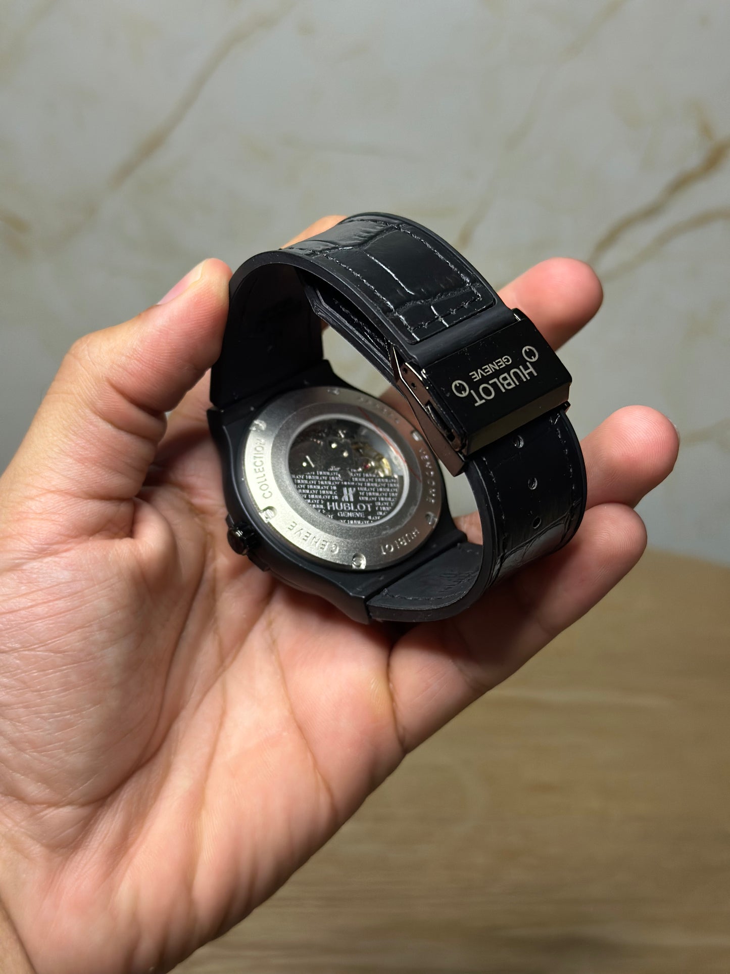 Reloj hublot automático corazón abierto NEGRO pulsera de cuero