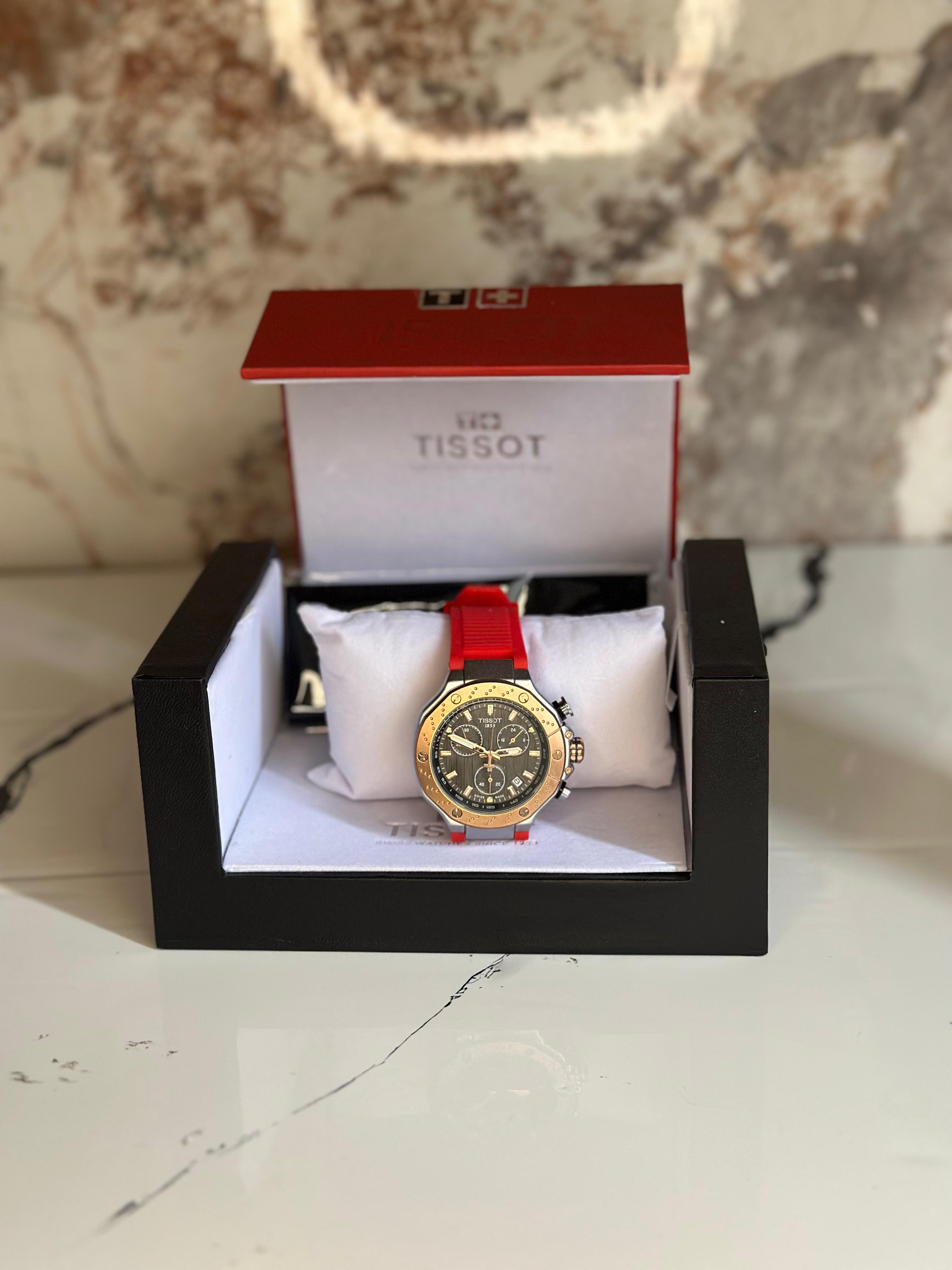 Reloj Tissot edición especial MOTO GP fondo café correa roja